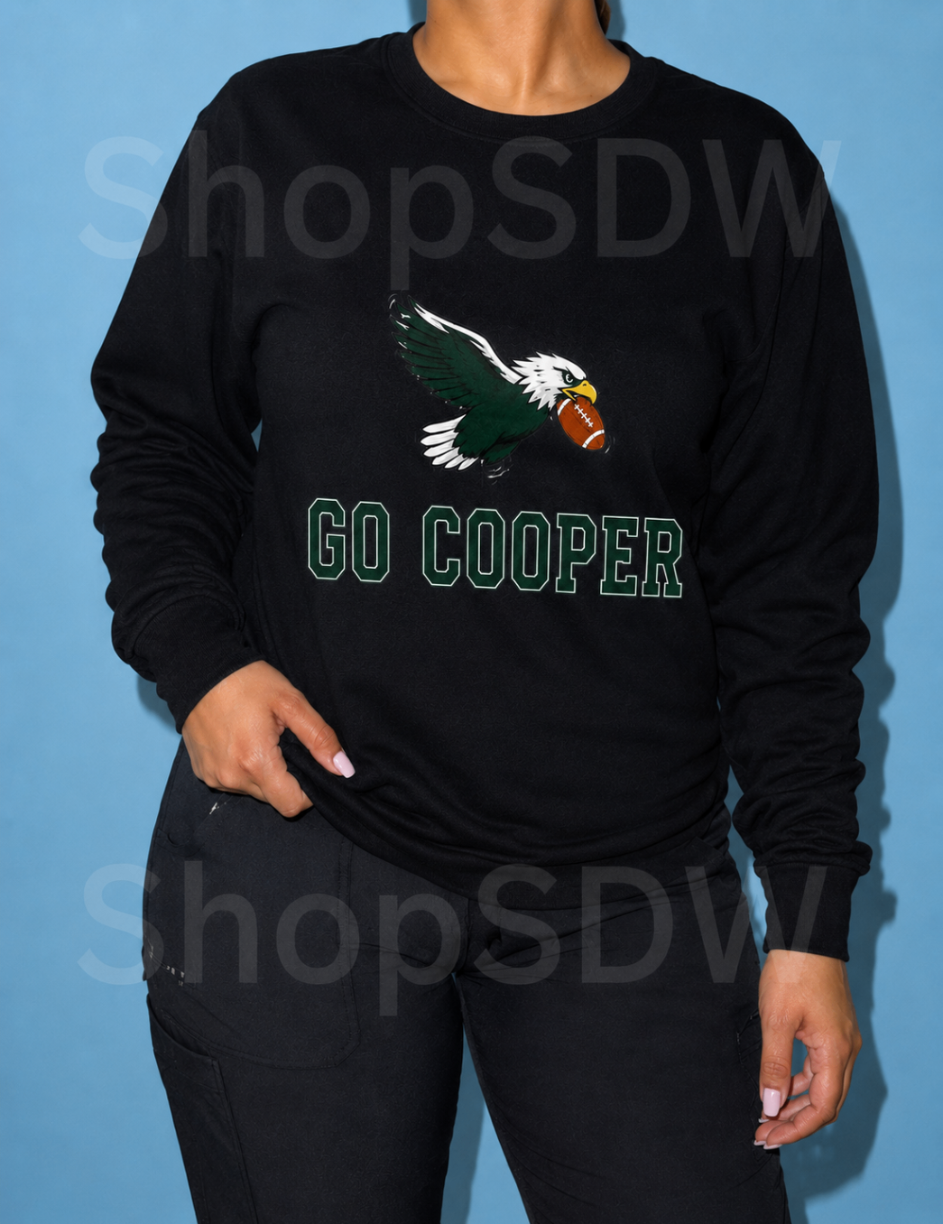 Go Cooper Eagle Football Crewneck — Black