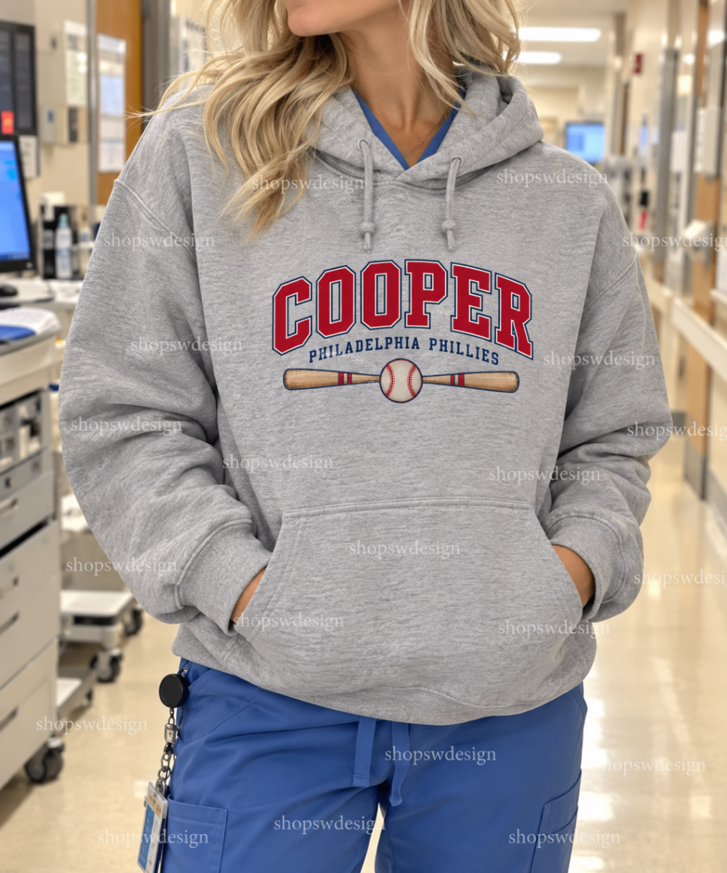 Cooper Phillies Baseball Hoodie — Sport Grey